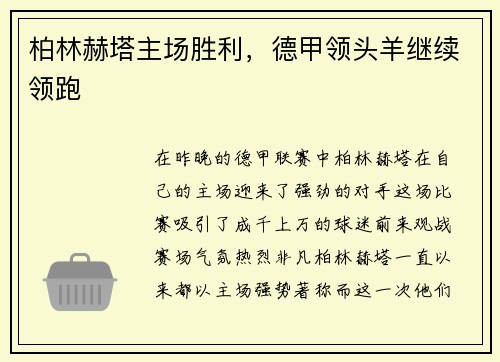 柏林赫塔主场胜利，德甲领头羊继续领跑